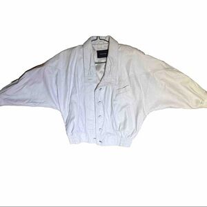 Kimberlynn Rare White Leather Bomber Jacket - Vintage Size Large